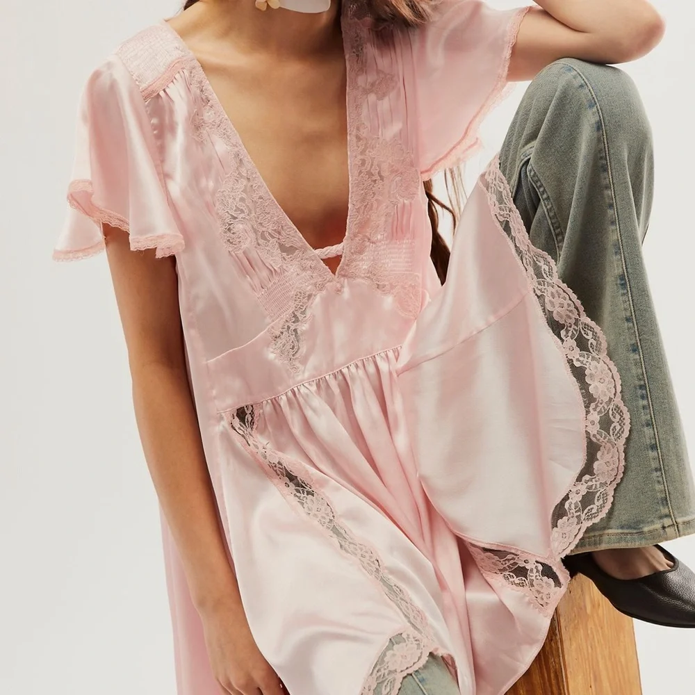 NWOT Free People Wildest Rose Tunic Top Dress size large PINK - Picture 5 of 12